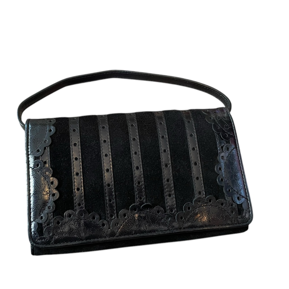 Isabella Fiore Suede Black Red Luxury Goth Whimsygoth Embroidered Wallet Purse